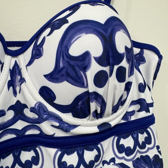 NEW Porcelain Pattern One-Piece Swimsuit and Cover Up Skirt, Size M - Picture 9 of 17